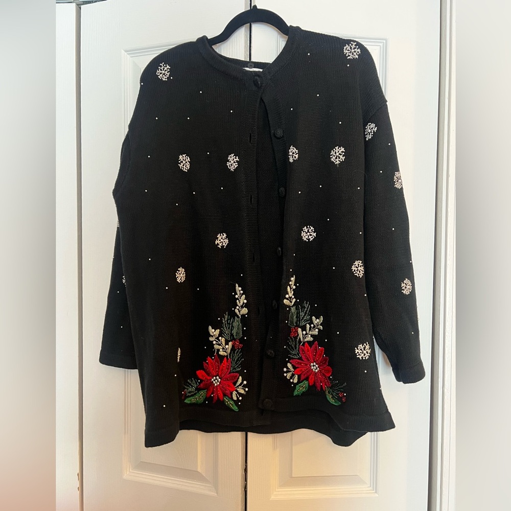 Black Floral Embroidered Cardigan